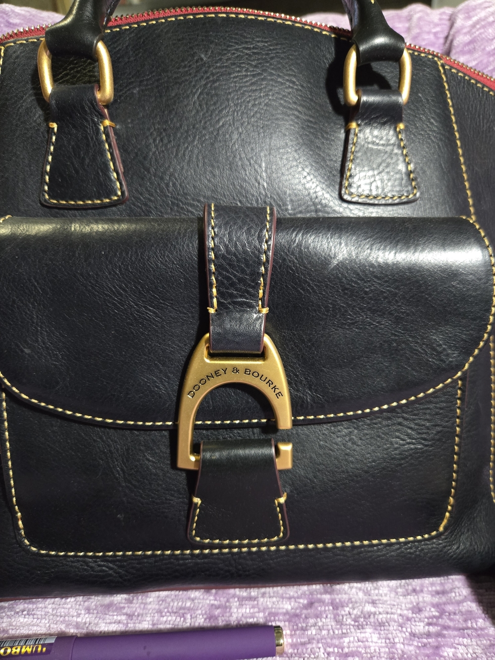Dooney & Bourke FLORENTINE NAVY💙 Leather Naomi Satchel with Gold Hardware. EUC - Picture 2 of 16